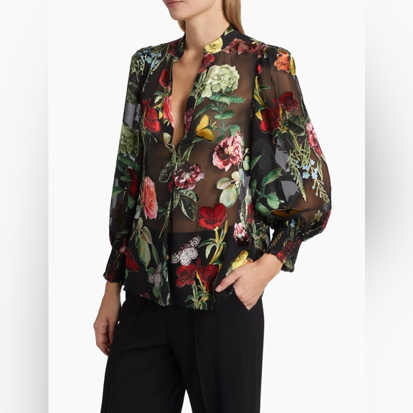 Alice + Olivia Sheila Floral Semi-Sheer Blouse - Picture 4 of 6